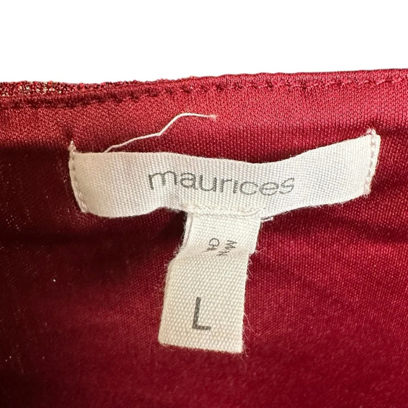 Maurices L Maroon Metallic Long Sleeve Peplum Blouse - Picture 7 of 8